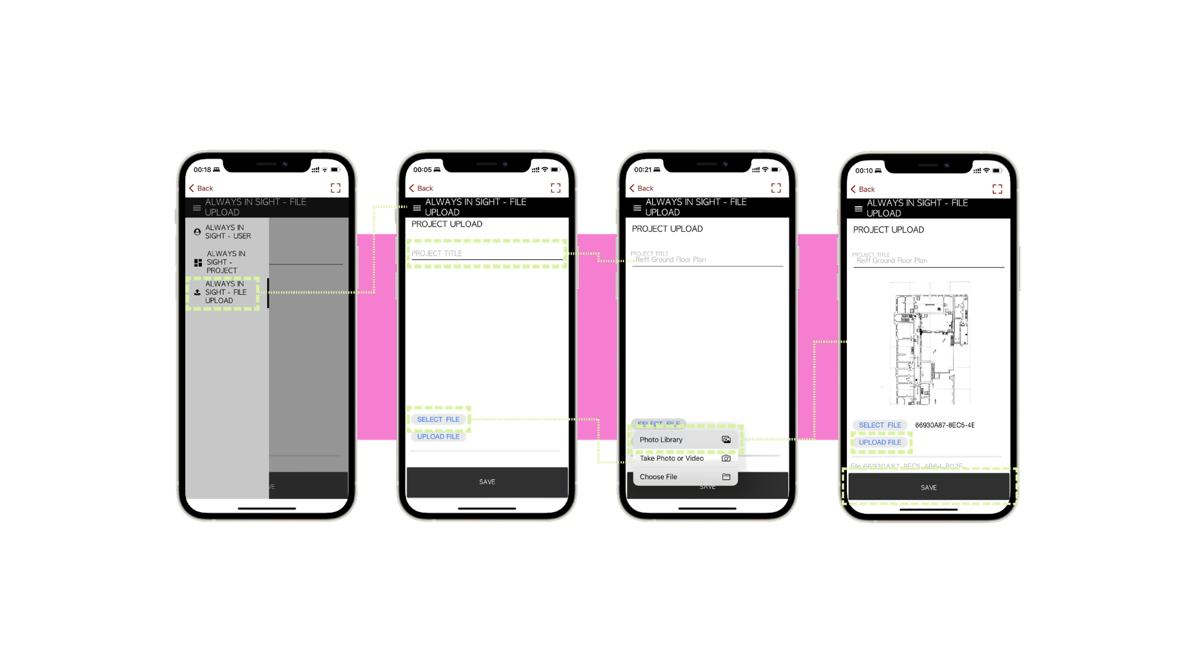 Project upload flow in the Always in Sight app