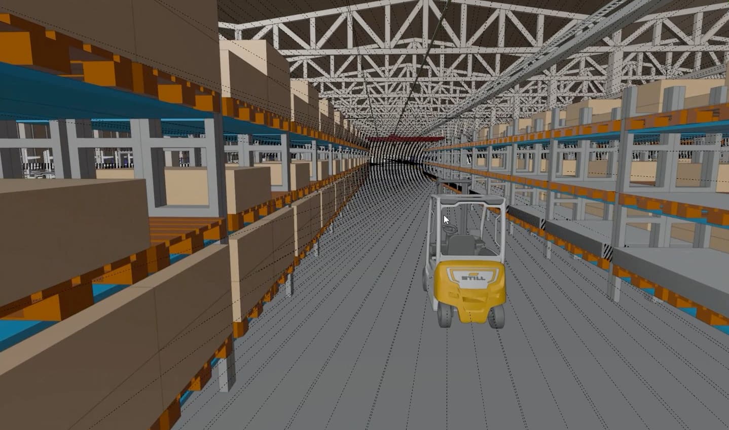 Industrial Festive Greeting: The companion modelling view reveals the underlying scene construction, showing how assets, layout, and staging were assembled before the final render pass.